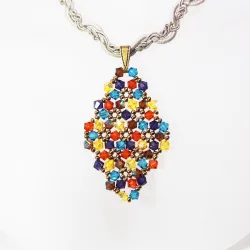 Pendant 40cm - Xochitl Rhombus M-Khaki Braid - Pendant 40cm - Laiton bronze